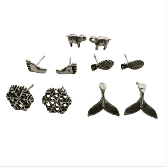 Lot of 5 Pairs Sterling Silver Earrings - Vintage Sterling Silver Stud Earrings - Picture 1 of 9